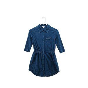 Splendid Girls Size 10 Blue Shirt Dress A-line‎ Cotton 1/2 Sleeve Pocket Front
